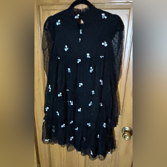 Zara Kids Girl Embroidered Tulle Dress Lined Black Sz 13-14 Sheer Long Sleeve - Picture 4 of 16